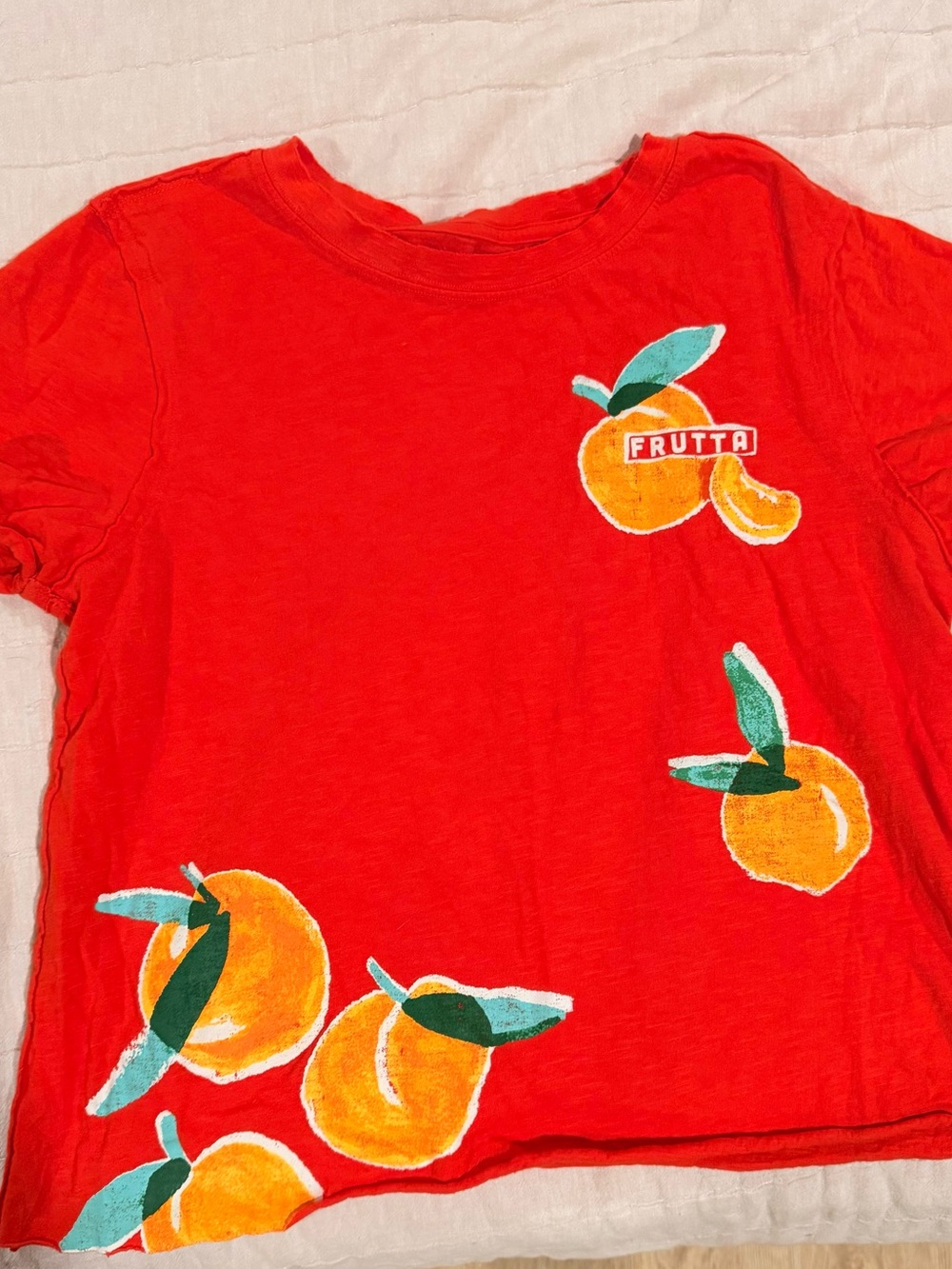 Maeve Red Tee with Orange Fruit Graphics